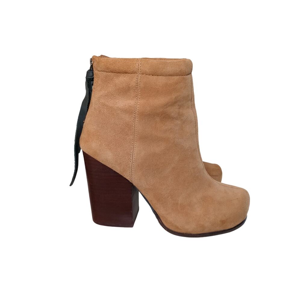 JEFFREY CAMPBELL Womens Rumble Leather Block Heel Suede Booties Zip Close Tan 7M